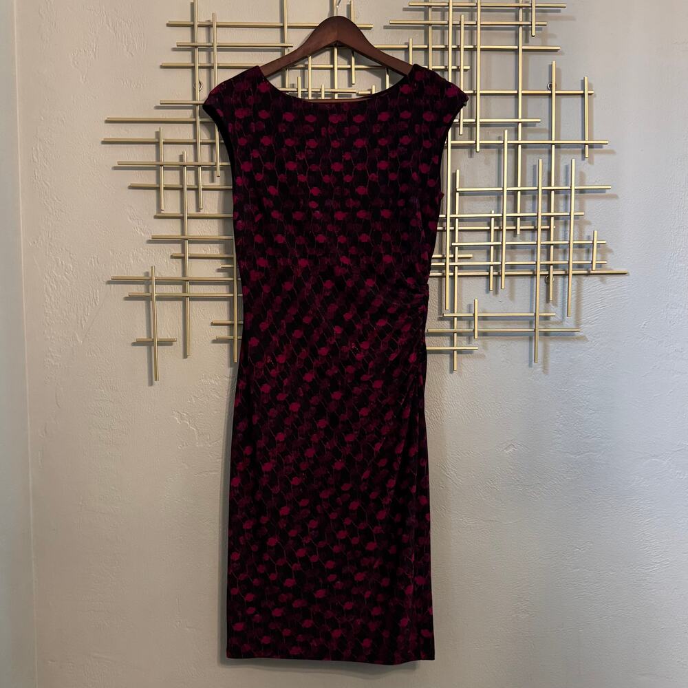 Lauren Ralph Lauren Size 6 Black Magenta Ruched Sheath Dress